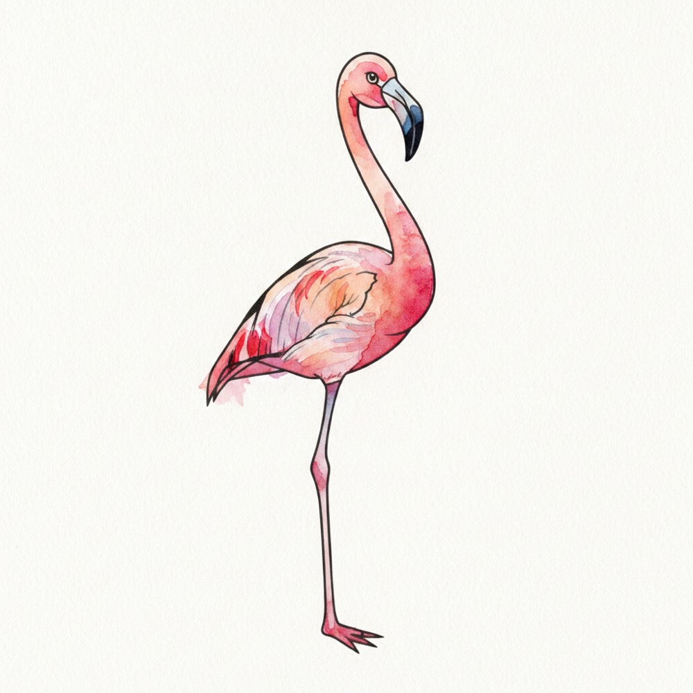 Flamant rose — Aquarelle