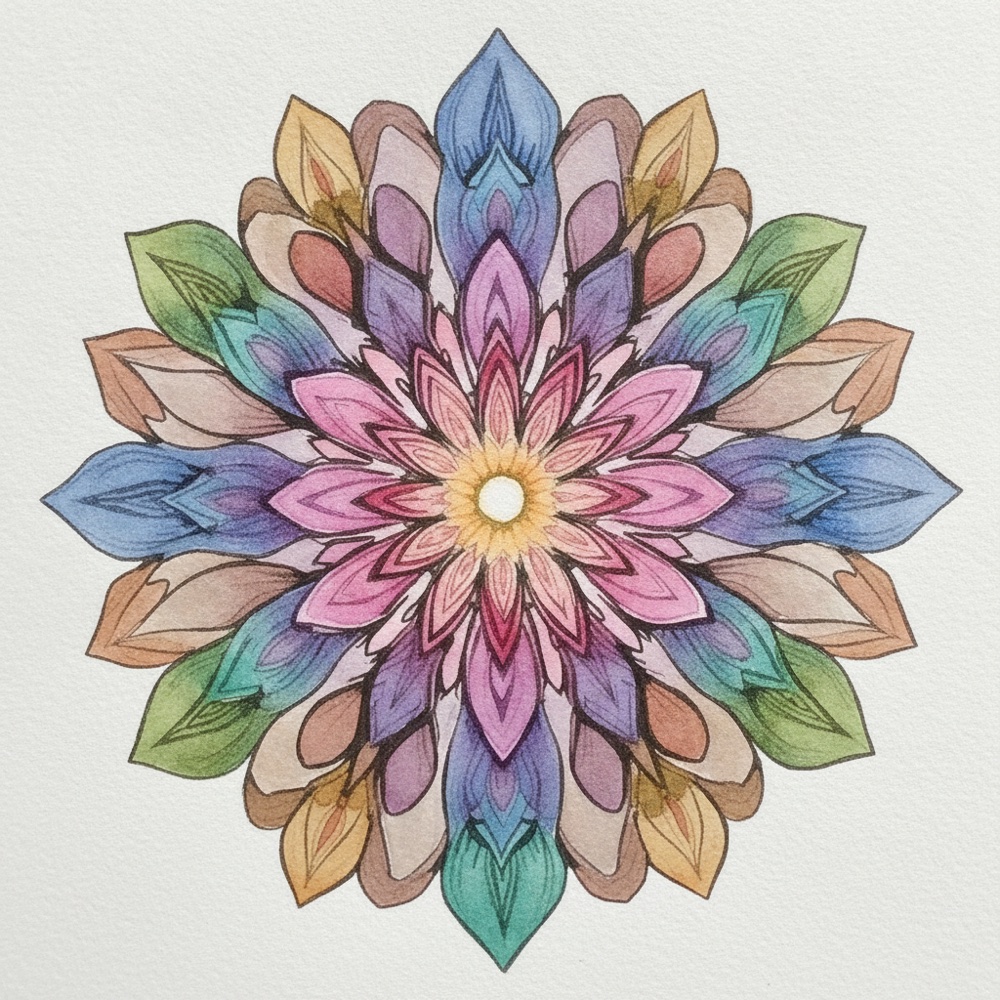 Mandala Fleurs — Aquarelle
