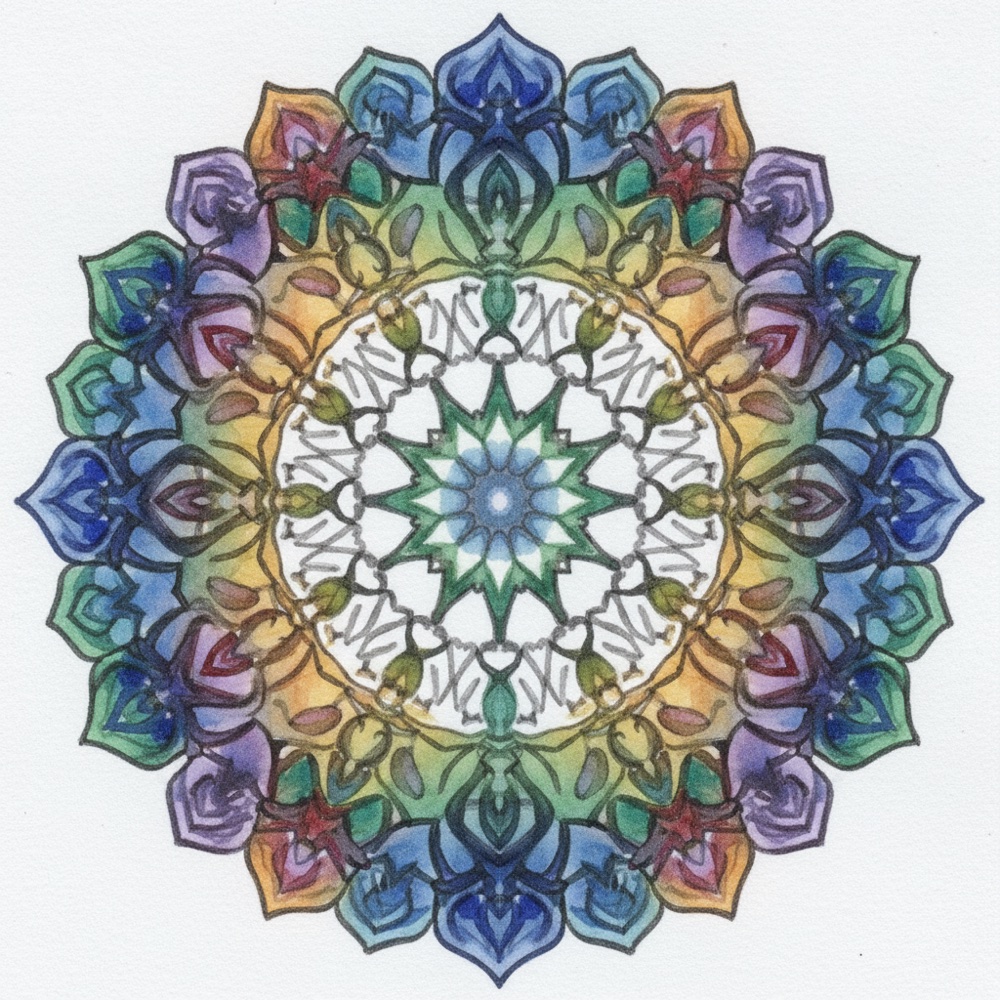 Mandala Géométrique — Aquarelle