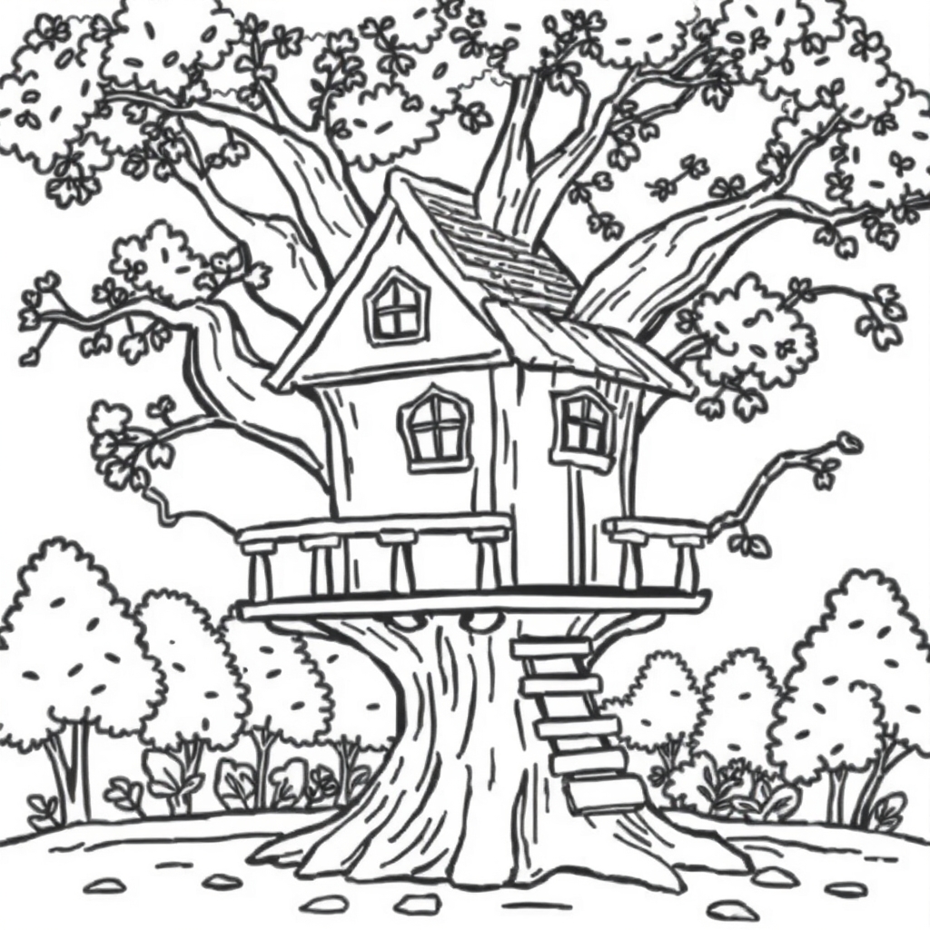 Casa del árbol Dibujo para colorear